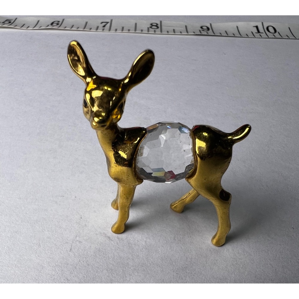 Vintage Gold Tone Deer Miniature Figurine Crystal‎ Sculpture Tabletop Decor